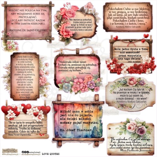 Naklejki do scrapbookingu i art journalingu Love Quotes Cytaty Miłosne ScrapLove