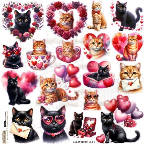Naklejki do scrapbookingu i art journalingu Valentines Cat 2 ScrapLove
