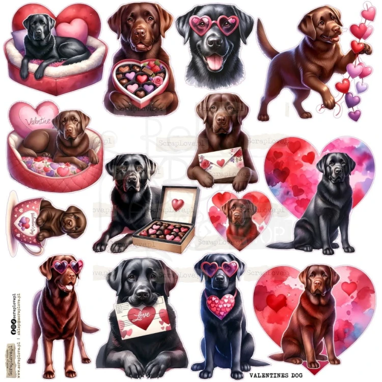 Naklejki do scrapbookingu i art journalingu Valentines Dog ScrapLove