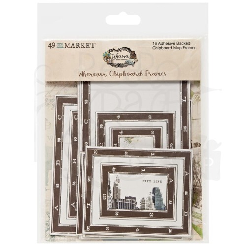 Ozdoby tekturowe ramki Wherever Chipboard Set 16szt WHE26146 49 and Market