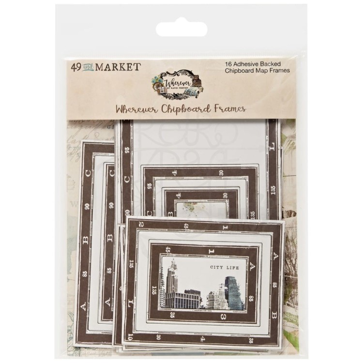 Ozdoby tekturowe ramki Wherever Chipboard Set 16szt WHE26146 49 and Market
