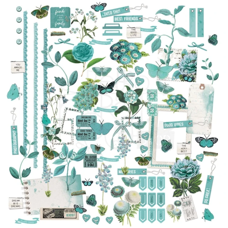 Ozdoby papierowe die-cuts Color Swatch Teal Elements 109szt TCS26313 49 and Market