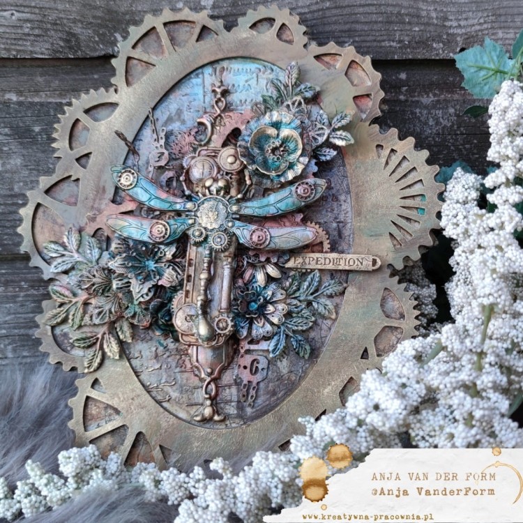 Baza warstwowa HDF Steampunk - Ramka owal - koła zębate H19 Kreatywna Pracownia