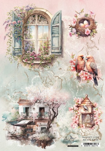 Papier ryżowy A4 Soul of Spring okna i ptaki AA-SOS-RP-04 Alchemy of Art
