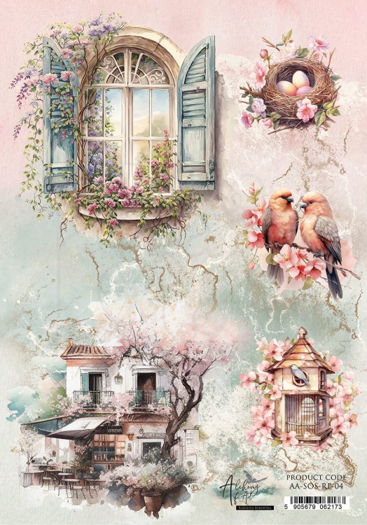 Papier ryżowy A4 Soul of Spring okna i ptaki AA-SOS-RP-04 Alchemy of Art