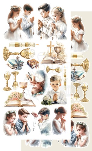Zestaw papierów do scrapbookingu 15x30 elementy do wycinania First Holy Communion Pierwsza Komunia AA-FHC-10 Alchemy of Art