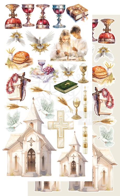 Zestaw papierów do scrapbookingu 15x30 elementy do wycinania First Holy Communion Pierwsza Komunia AA-FHC-10 Alchemy of Art