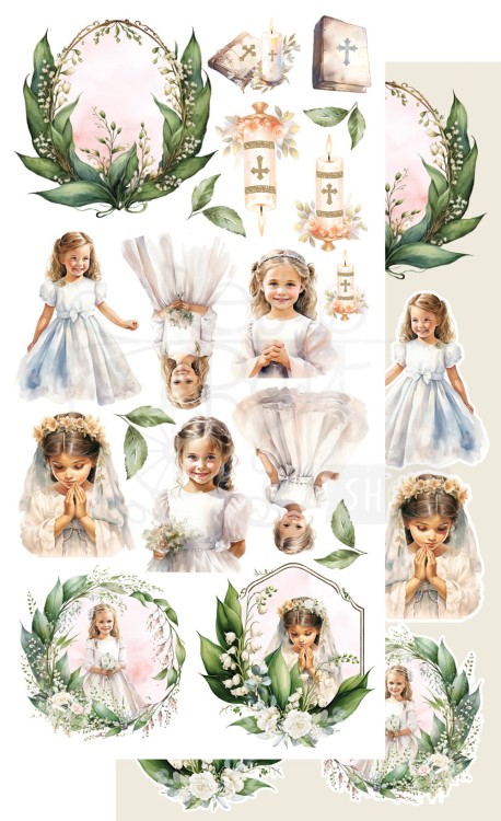 Zestaw papierów do scrapbookingu 15x30 elementy do wycinania First Holy Communion Pierwsza Komunia AA-FHC-10 Alchemy of Art