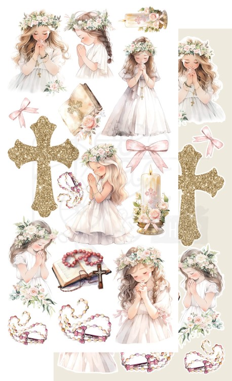 Zestaw papierów do scrapbookingu 15x30 elementy do wycinania First Holy Communion Pierwsza Komunia AA-FHC-10 Alchemy of Art
