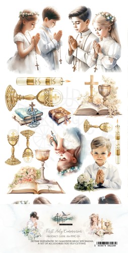 Zestaw papierów do scrapbookingu 15x30 elementy do wycinania First Holy Communion Pierwsza Komunia AA-FHC-10 Alchemy of Art