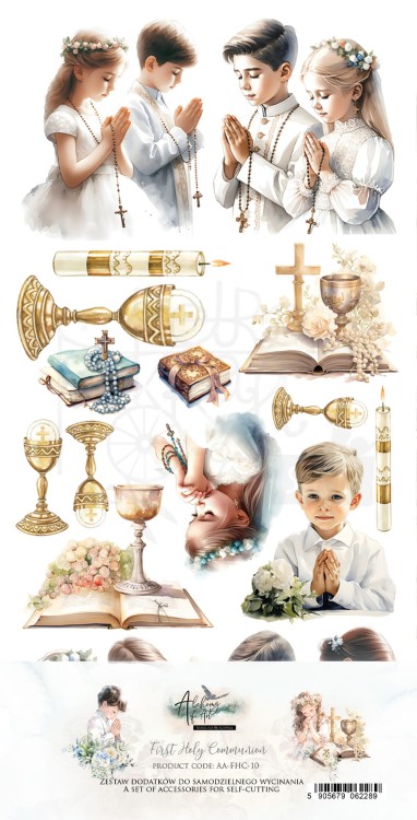 Zestaw papierów do scrapbookingu 15x30 elementy do wycinania First Holy Communion Pierwsza Komunia AA-FHC-10 Alchemy of Art