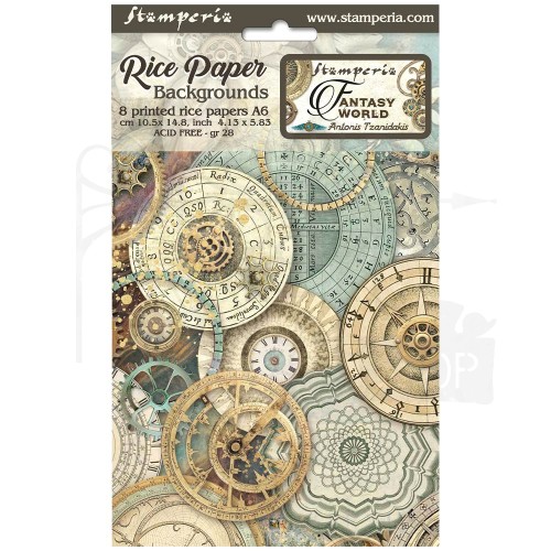 Papier ryżowy A6 Sir Vagabond in Fantasy World Background tła 8szt DFSAK6016 Stamperia