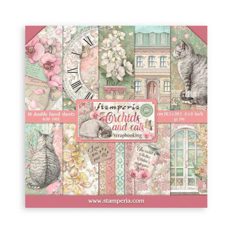 Zestaw papierów do scrapbookingu 20x20 Orchids &amp; Cats SBBS26 Stamperia