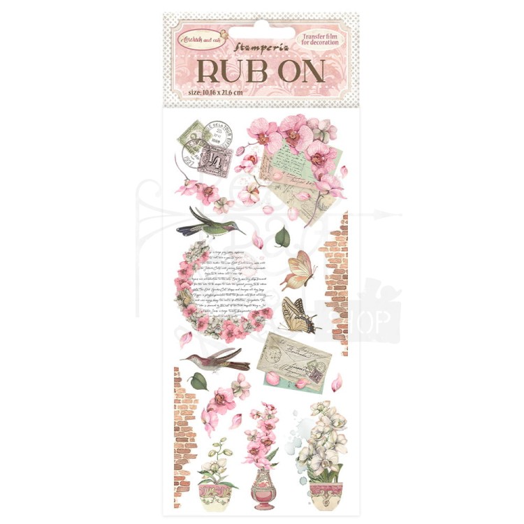 Rub-on transfer 10x21.6cm Orchids &amp; Cats Listy DFLRB74 Stamperia
