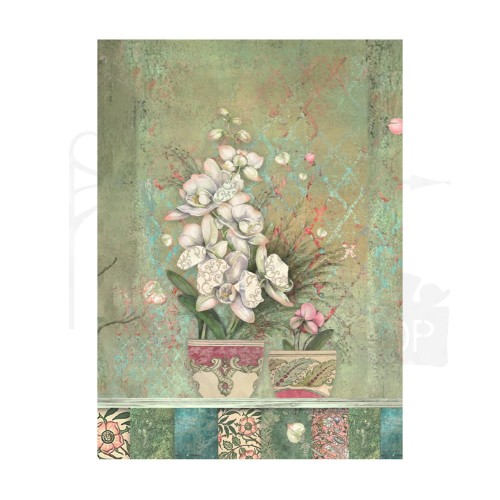 Papier ryżowy A6 Orchids &amp; Cats Background tła 8szt DFSAK6017 Stamperia