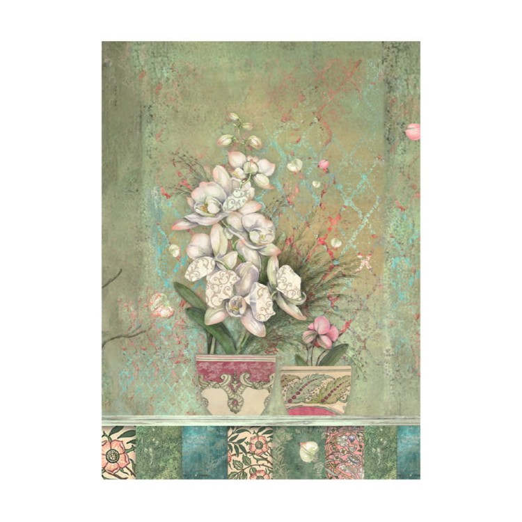 Papier ryżowy A6 Orchids &amp; Cats Background tła 8szt DFSAK6017 Stamperia