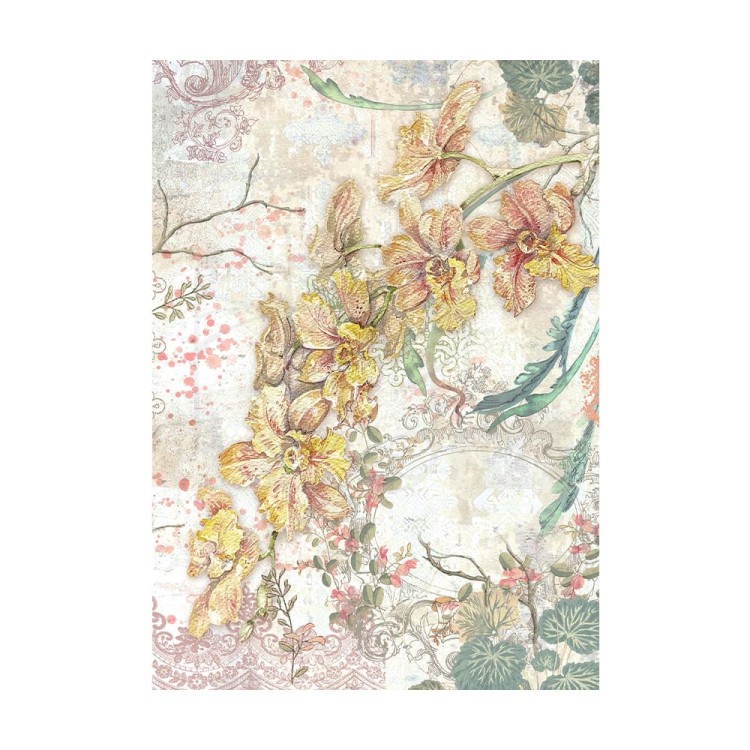 Papier ryżowy A6 Orchids &amp; Cats Background tła 8szt DFSAK6017 Stamperia