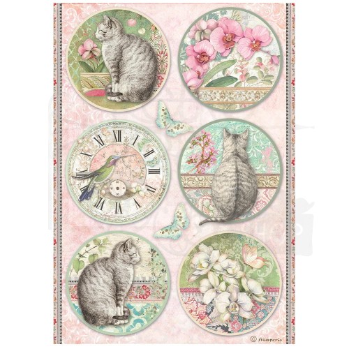 Papier ryżowy A4 Orchids &amp; Cats Okrągłe dekory DFSA4849 Stamperia