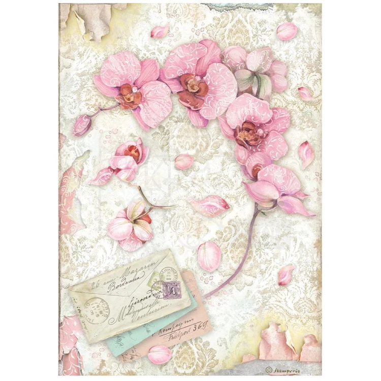 Papier ryżowy A4 Orchids &amp; Cats Różowa orchidea DFSA4847 Stamperia