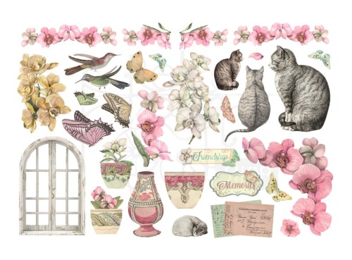Ozdoby papierowe samoprzylepne Ephemera Orchids &amp; Cats DFLCT41 Stamperia