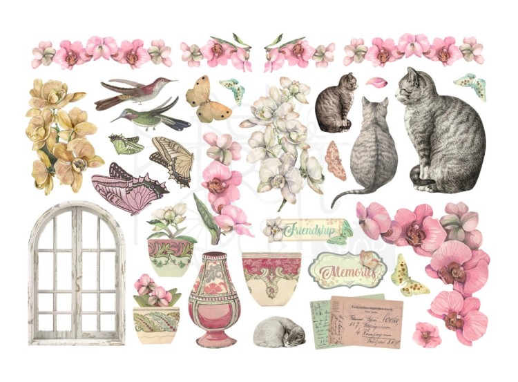 Ozdoby papierowe samoprzylepne Ephemera Orchids &amp; Cats DFLCT41 Stamperia