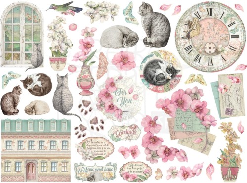 Ozdoby kształty tekturowe Die Cuts Orchids &amp; Cats DFLDC93 Stamperia