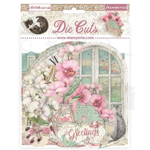 Ozdoby kształty tekturowe Die Cuts Orchids &amp; Cats DFLDC93 Stamperia