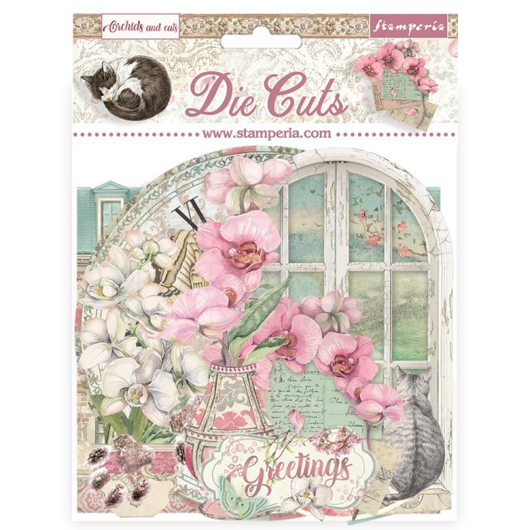 Ozdoby kształty tekturowe Die Cuts Orchids &amp; Cats DFLDC93 Stamperia