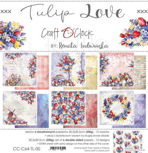 Zestaw papierów do scrapbookingu 30x30 Tulip Love CC-C64-TL-00 Craft O’Clock