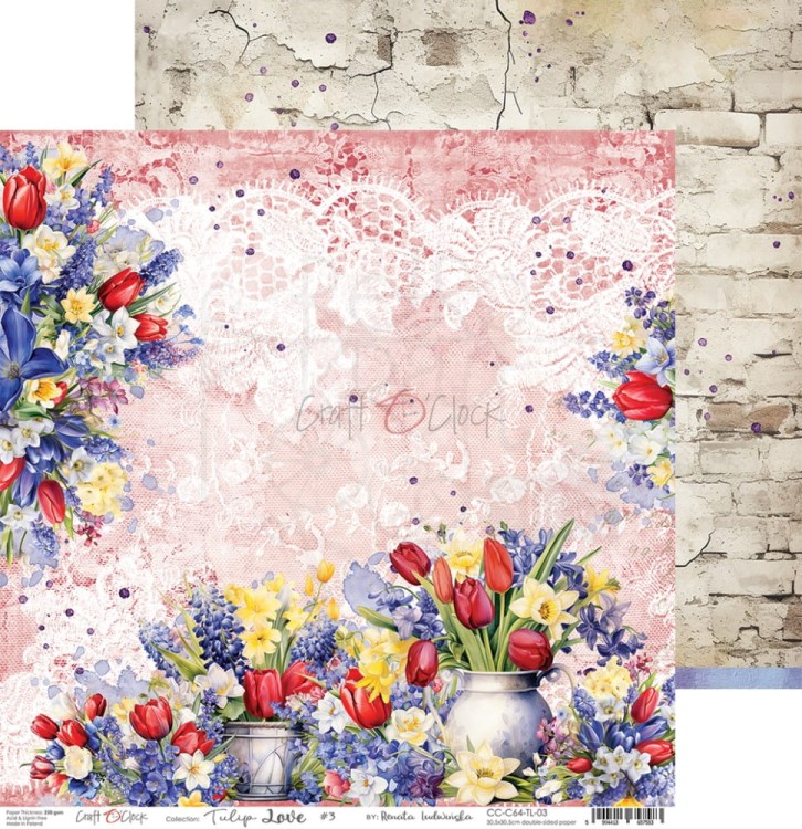 Zestaw papierów do scrapbookingu 30x30 Tulip Love CC-C64-TL-00 Craft O’Clock