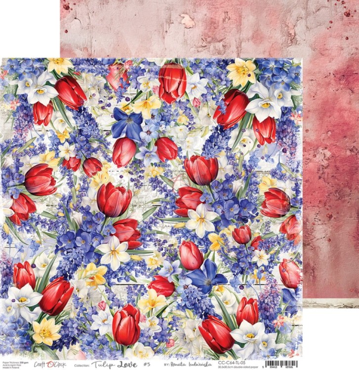 Zestaw papierów do scrapbookingu 30x30 Tulip Love CC-C64-TL-00 Craft O’Clock