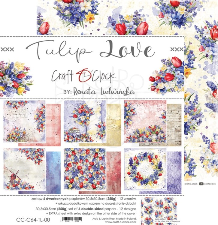 Zestaw papierów do scrapbookingu 30x30 Tulip Love CC-C64-TL-00 Craft O’Clock