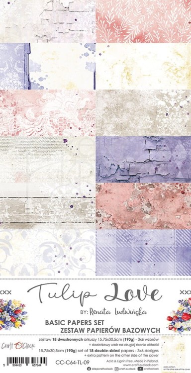 Zestaw papierów bazowych 15x30 Tulip Love CC-C64-TL-09 Craft O’Clock