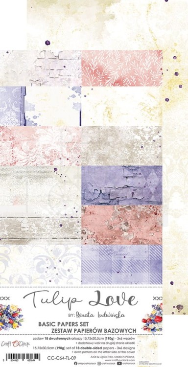 Zestaw papierów bazowych 15x30 Tulip Love CC-C64-TL-09 Craft O’Clock
