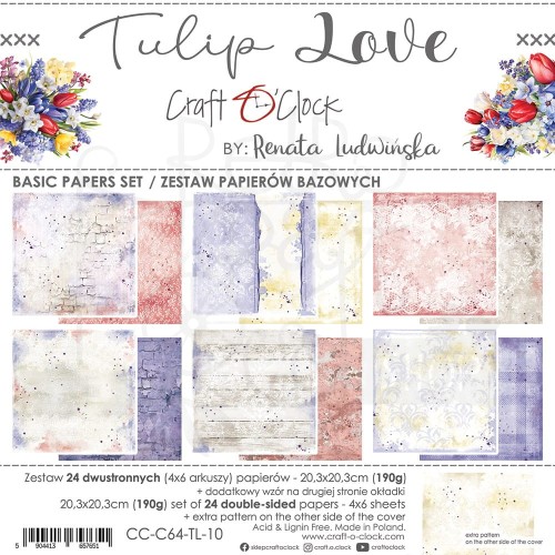 Zestaw papierów bazowych 20x20 Tulip Love CC-C64-TL-10 Craft O’Clock