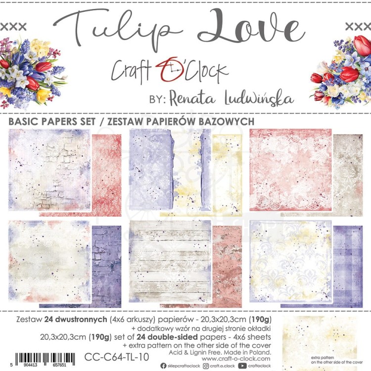 Zestaw papierów bazowych 20x20 Tulip Love CC-C64-TL-10 Craft O’Clock