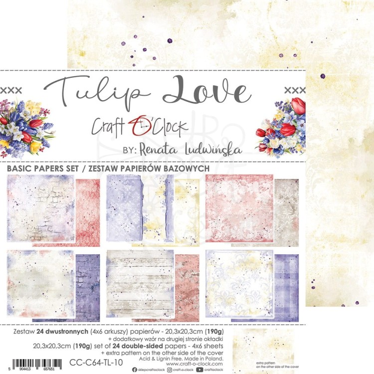 Zestaw papierów bazowych 20x20 Tulip Love CC-C64-TL-10 Craft O’Clock