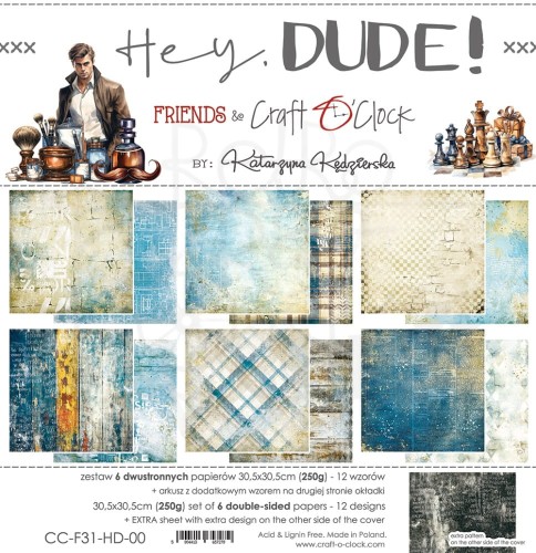 Zestaw papierów do scrapbookingu 30x30 Hey Dude! CC-F31-HD-00 Craft O’Clock