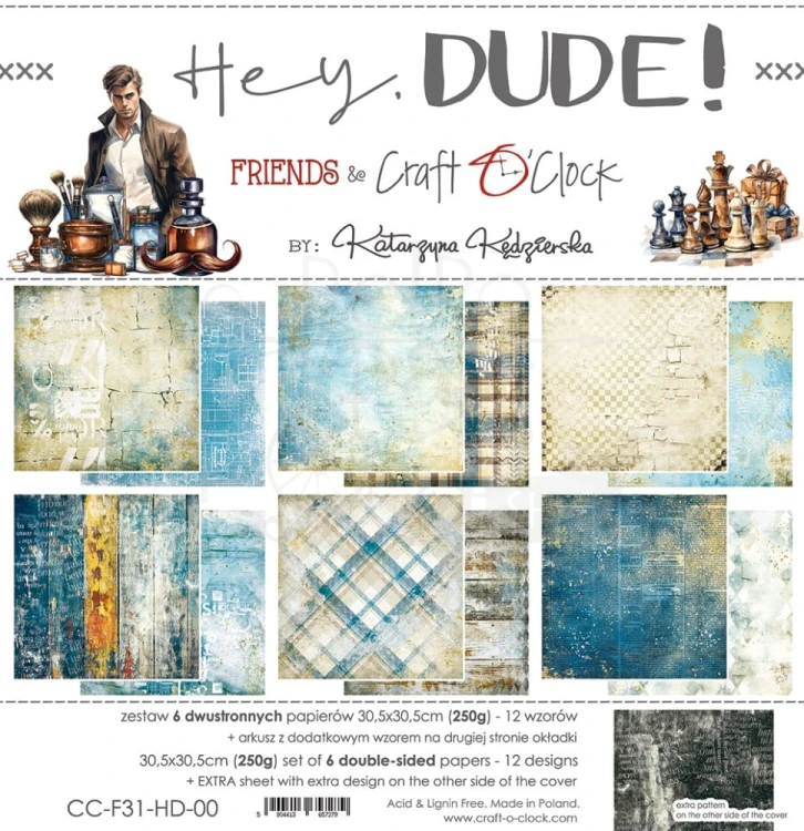 Zestaw papierów do scrapbookingu 30x30 Hey Dude! CC-F31-HD-00 Craft O’Clock