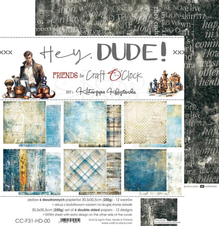 Zestaw papierów do scrapbookingu 30x30 Hey Dude! CC-F31-HD-00 Craft O’Clock