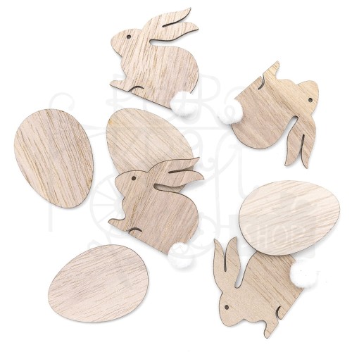 Drewniane króliczki i jajka 4cm 8szt Naturalne DPDN-165 dpCraft
