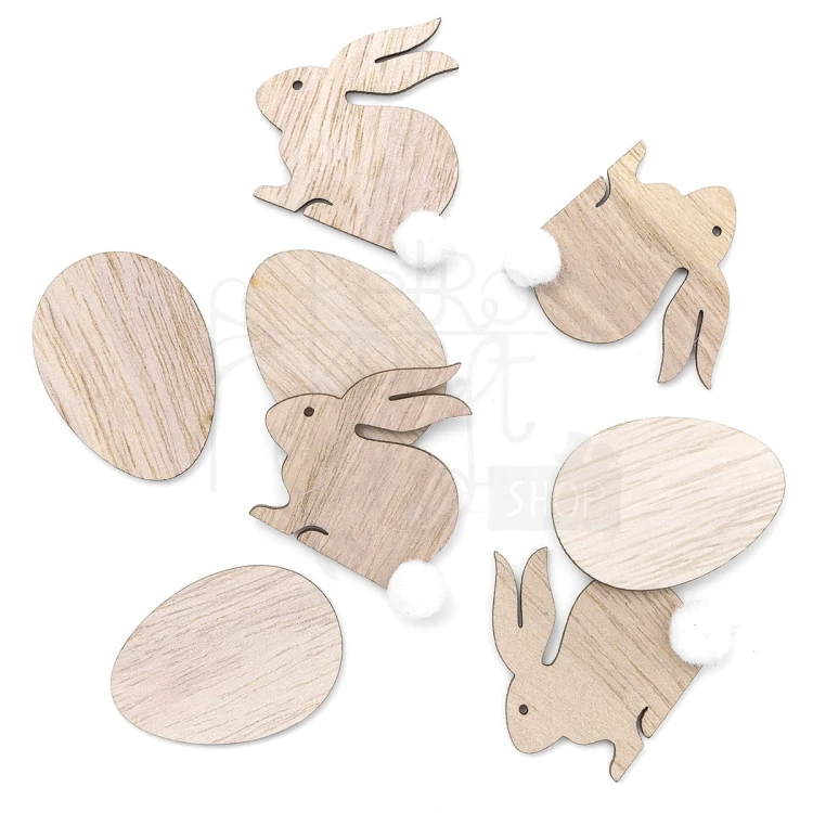 Drewniane króliczki i jajka 4cm 8szt Naturalne DPDN-165 dpCraft