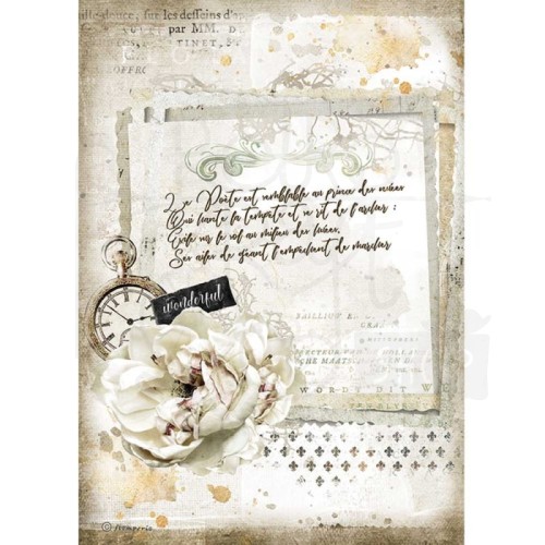 Papier ryżowy A4 Journal - List z różą DFSA4557 Stamperia