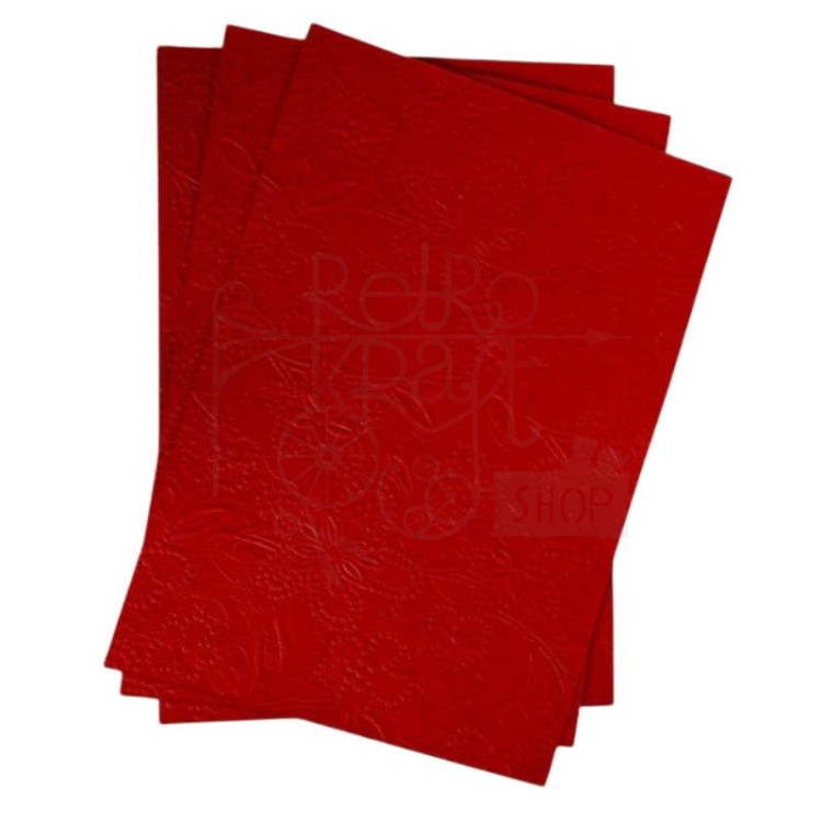 Papier czerpany A4 tłoczony czerwony 300g
