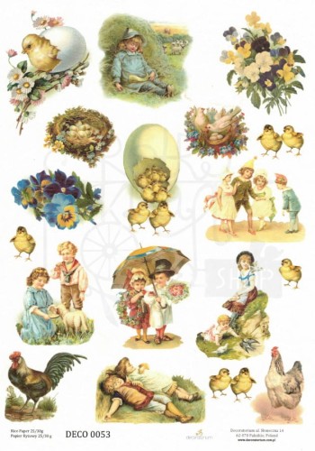 Papier ryżowy A4 Wielkanoc zajączek koszyczek kwiaty 0053 Decoratorium