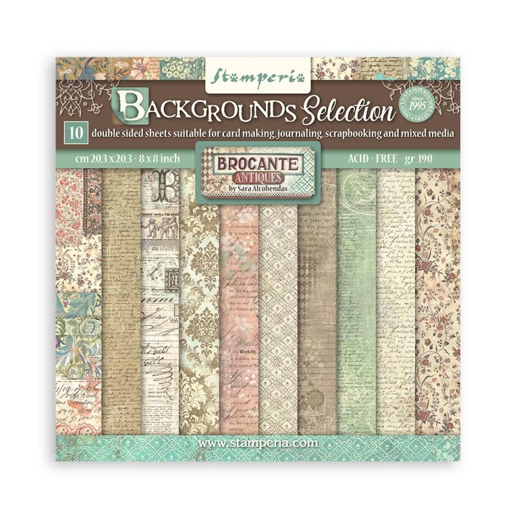 Zestaw papierów do scrapbookingu 20x20 Brocante Antiques Backgrounds Tła SBBS102 Stamperia