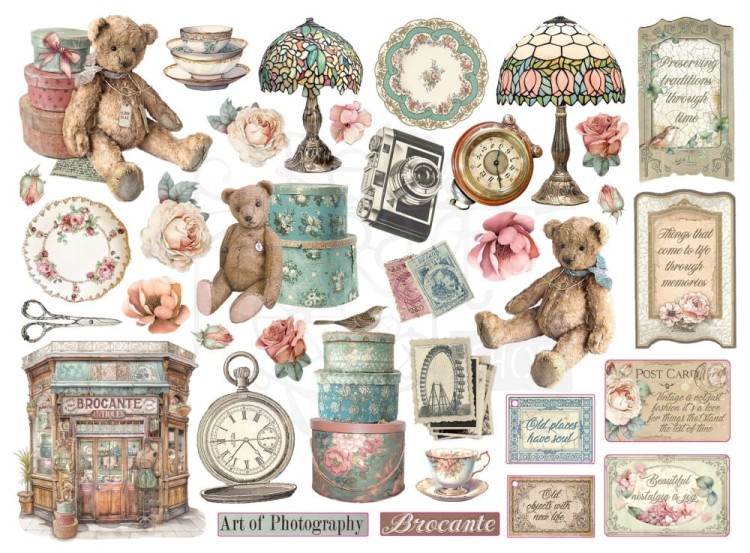 Ozdoby kształty tekturowe Die Cuts Brocante Antiques 35szt DFLDC94 Stamperia