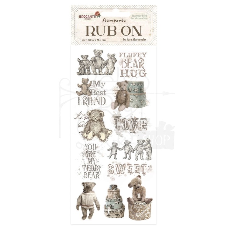 Rub-on transfer 10x21.6cm Brocante Antiques Teddy Bear DFLRB76 Stamperia