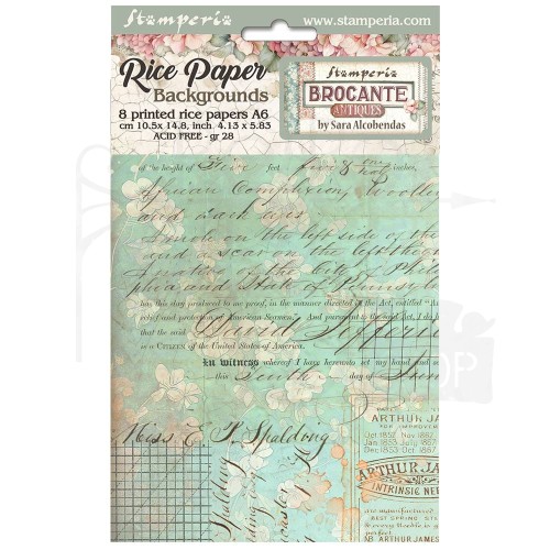 Papier ryżowy A6 Brocante Antiques Backgrounds tła 8szt DFSAK6018 Stamperia