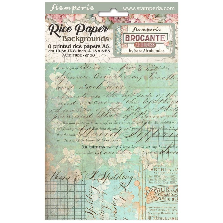 Papier ryżowy A6 Brocante Antiques Backgrounds tła 8szt DFSAK6018 Stamperia